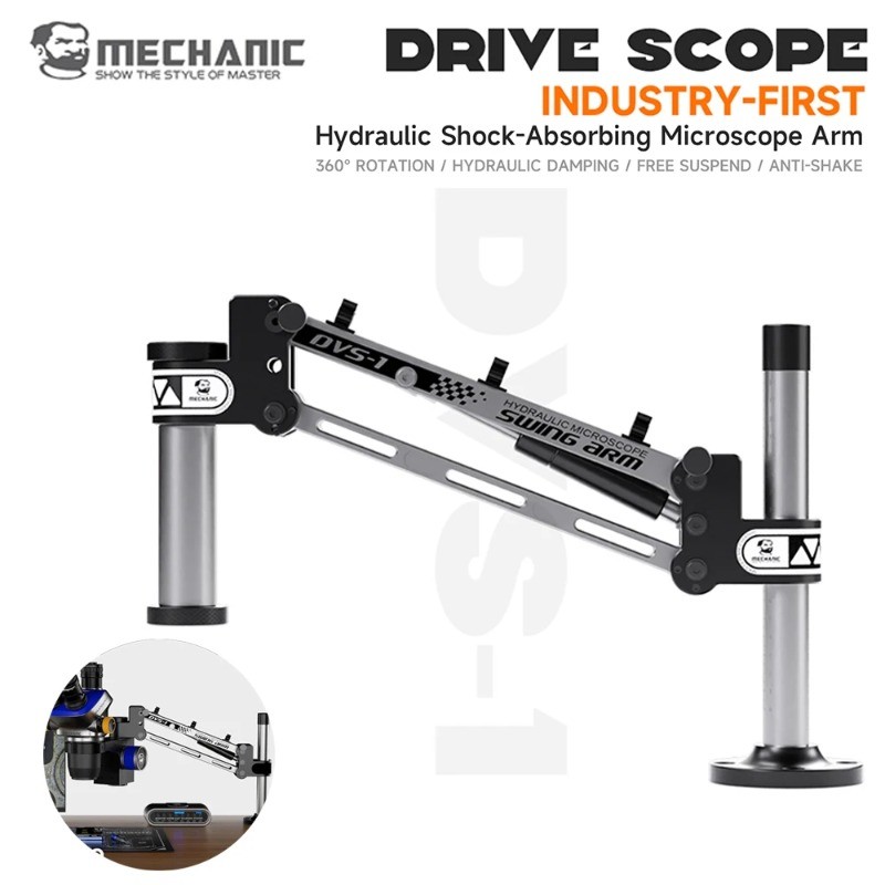 MECHANIC DVS-1 กล้องจุลทรรศน์ไฮดรอลิกดูดซับแขนสวิง 240-340 มม. สำหรับกล้องจุลทรรศน์ซ่อมอิเล็กทรอนิกส์ Mount Swing Arm Tool