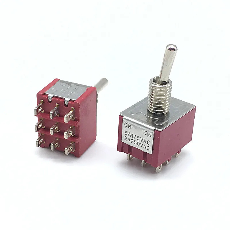 2PC MTS-302 303Toggle Switch 3PDT 9 Pin ON 2 ตําแหน่ง Rocker Switch 3 ตําแหน่ง ON OFF ON 2A 250VAC/5