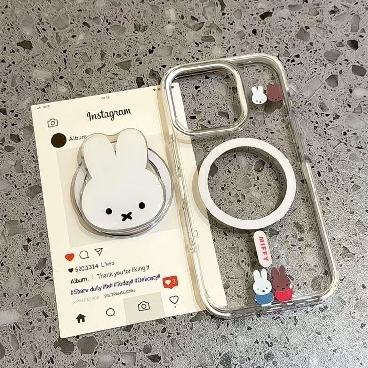 สไตล์เกาหลีนุ่มน่ารักน่ารักกระต่าย มิฟฟี่ วงเล็บแม่เหล็กเหมาะสําหรับ 16โปรแม็กซ์ เคสโทรศัพท์ 15มือโปร สด