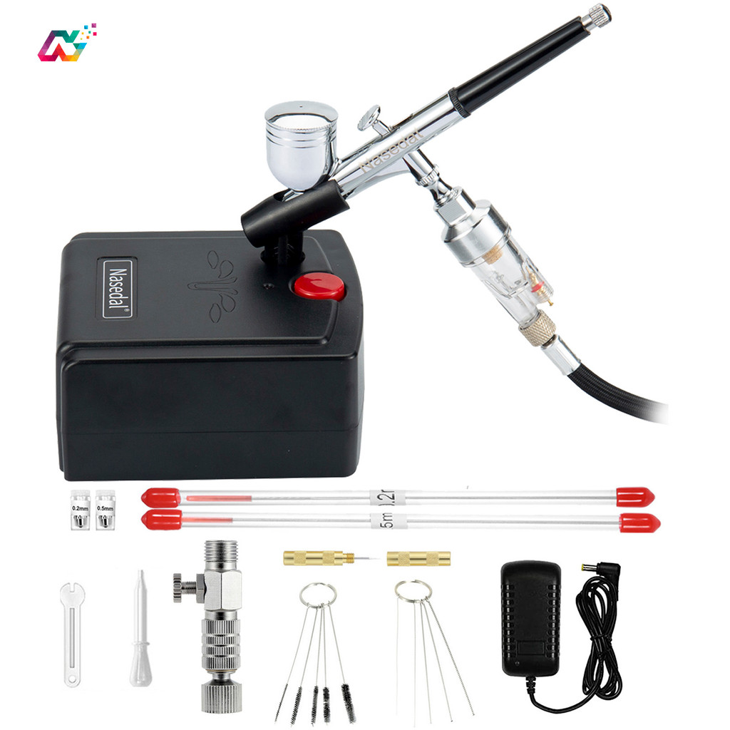Nasedal 0.3 มม.Dual-Action Airbrush พร้อมเครื่องอัดอากาศ Sparyer Nail Art รุ่นสีเครื่องมือรถรองเท้าภาพวาดเค้กตกแต่ง