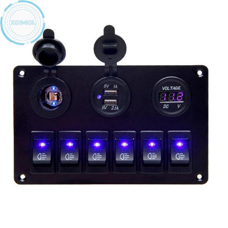 Xo94ol 6-Gang แผงควบคุม LED Rocker Breaker รถ Marine เรือรถบรรทุก Circuit TH
