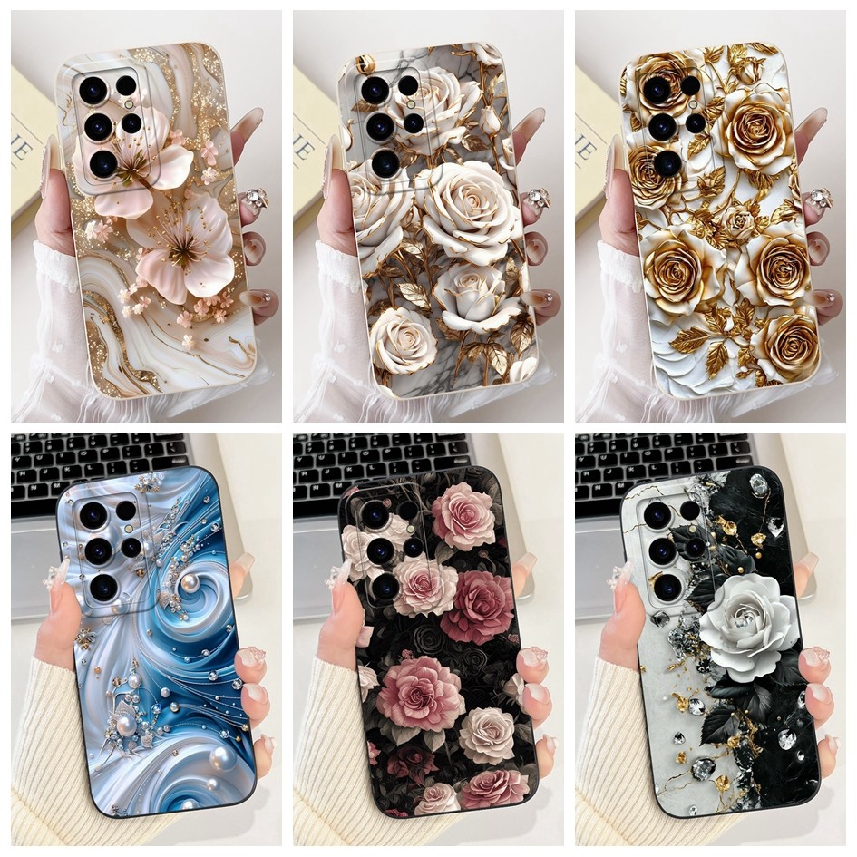 SAMSUNG สําหรับSamsung Galaxy S23 UltraปลอกSM-S918Bใหม่แฟชั่นดอกไม้เชอร์รี่Soft Candyซิลิโคนเคสโทรศั