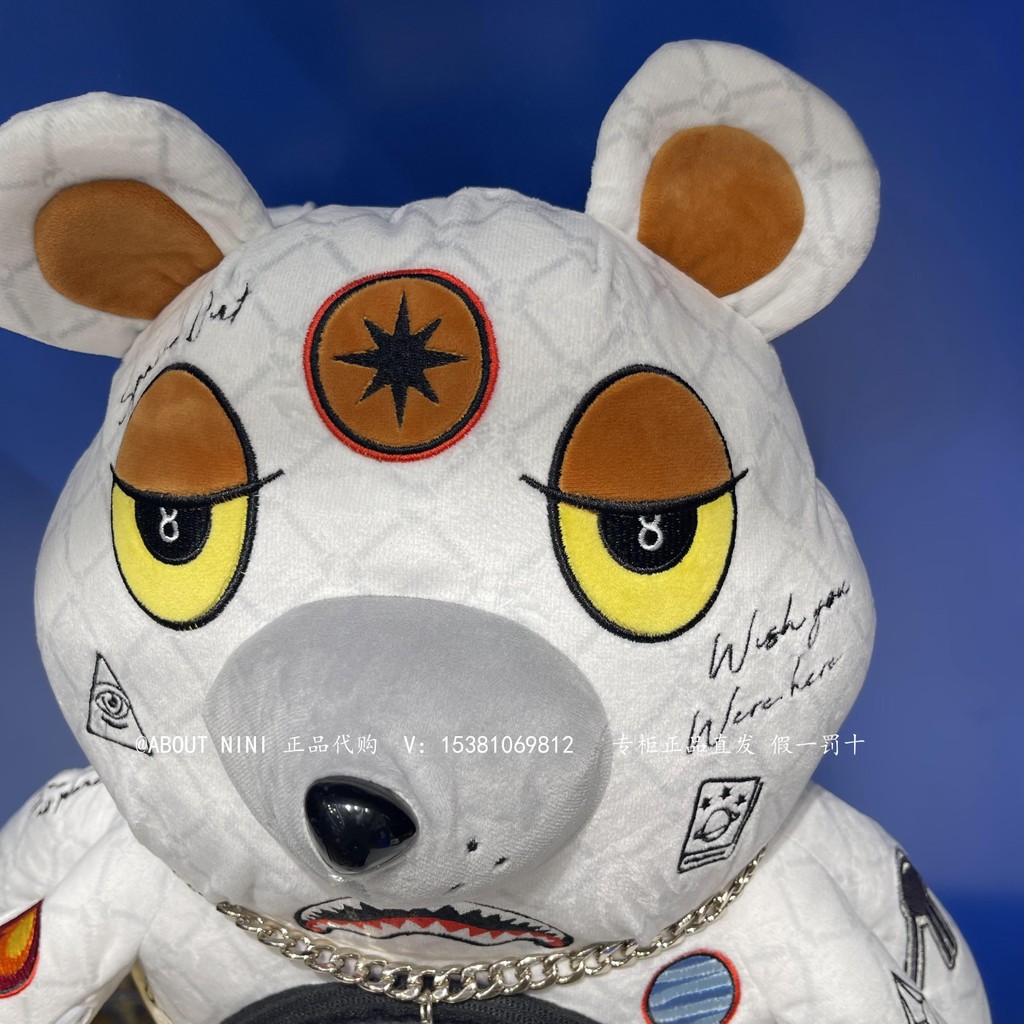 Sprayground White UFO Violent Bear Street Wear Shark Backpack เคาน์เตอร์ในประเทศ Daigou0827011