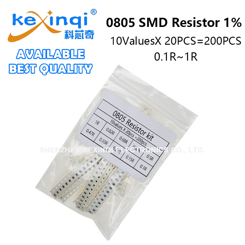 200PCS 0805 SMD Resistor Assorted Kit 10ValesX 20PCS 0.1ROhm~1R 1% 0.22 0.33 0.47 0.15 0.68 R Ohm