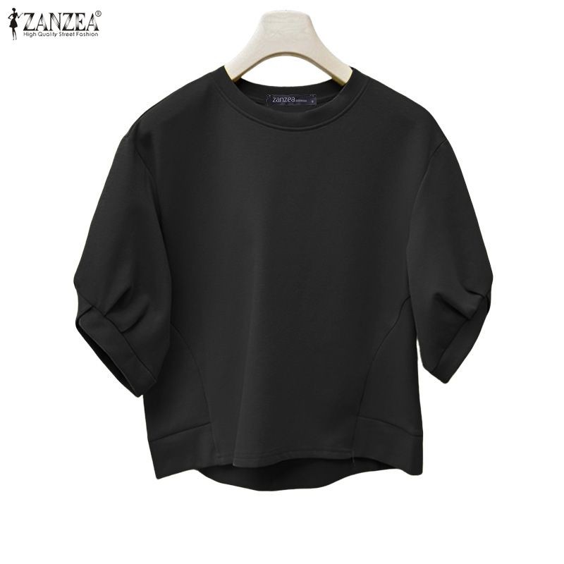 ZANZEA ซานเซีย เสื้อยืดผู้หญิง อินเทรนด์แบบเกาหลี ทรงกระบอกมีจีบด้านหน้า พร้อมสกรีนลายบนเสื้อ