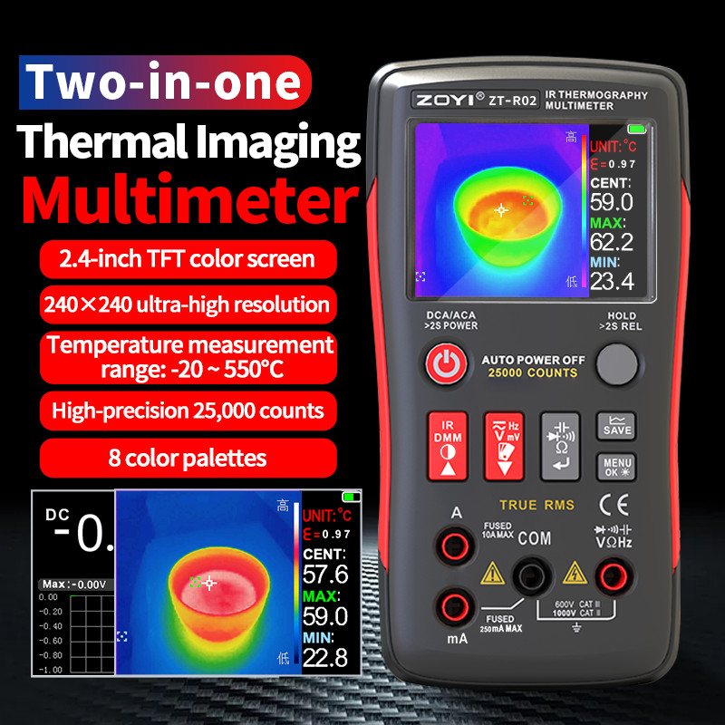 ZOYI R02 2in1 เครื่องทําความร้อนอินฟราเรด -20~550°ค มัลติมิเตอร์ ช่างไฟฟ้า 240*240 ความละเอียด