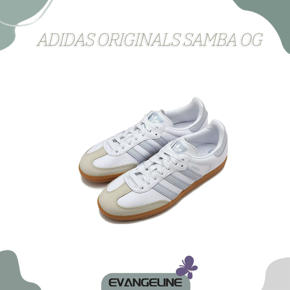 ของแท้รับประกัน100% Adidas Samba OG White Halo Blue Gum Women's IE0877 รองเท้าลำลองรองเท้ากีฬา