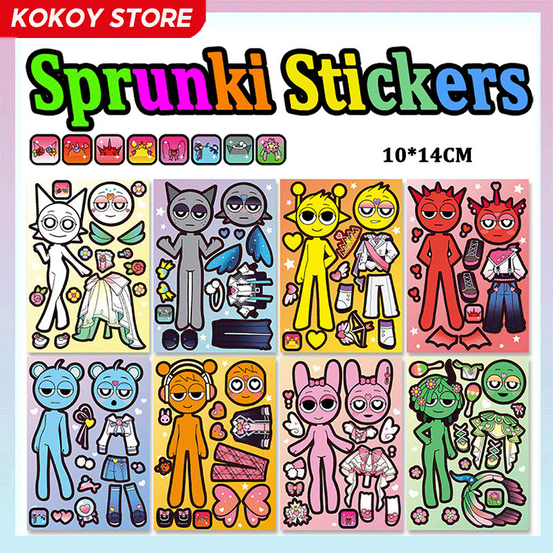 สติกเกอร์แต่งตัว Sprunki Fairy 8ชิ้น/เซ็ต ของเล่นเด็ก DIY เกมปริศนา ตกแต่ง