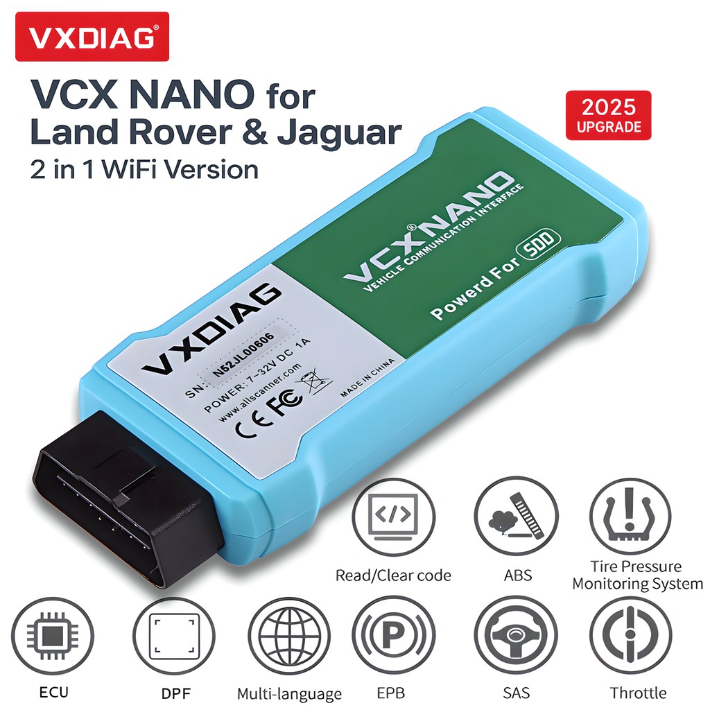 VXDIAG VCX NANO Land Rover Jaguar 2 in 1 WiFi OBD2 เครื่องมือวินิจฉัย SDD V161 Multi-Language ECU กา