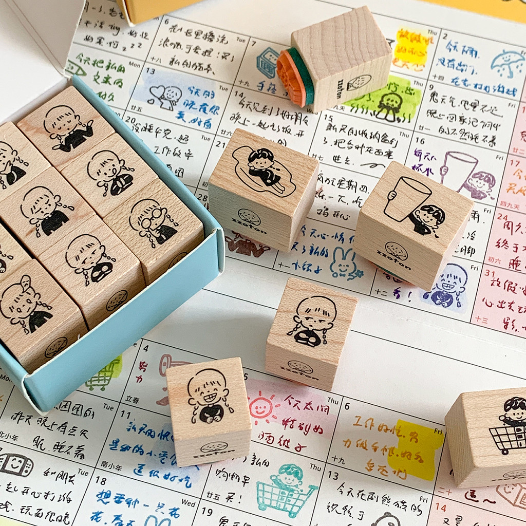 [ชุดระเบิดครั้งแรก] Zhuo Dawang ซีลไม้ Azhuo Emoticon Action Maple Handbook Seal การ์ดนาฬิกาน่ารัก บันทึกรายวัน
