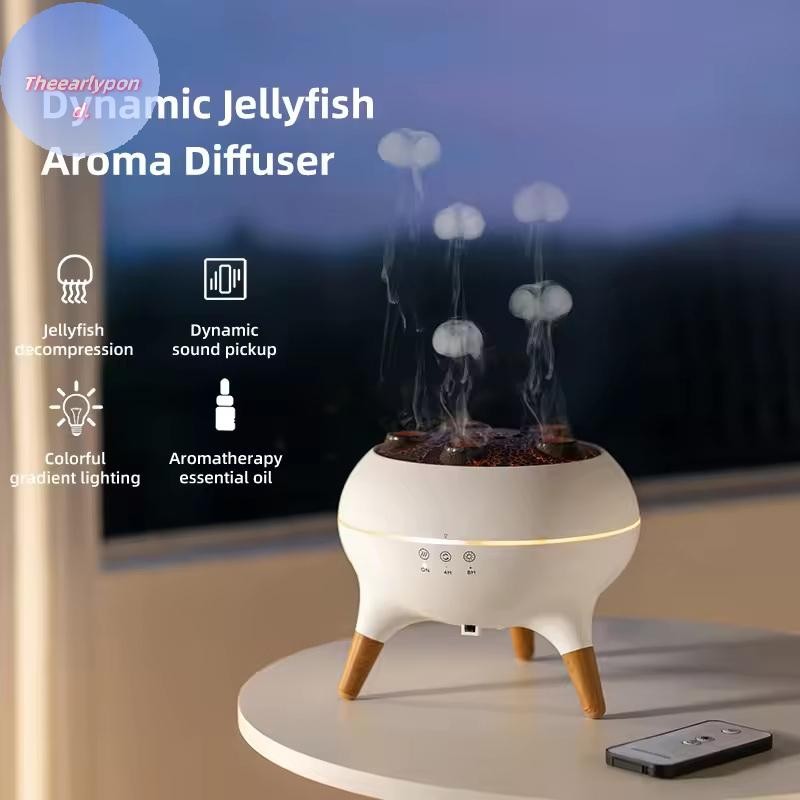EARLYPTOND แบบไดนามิกแมงกะพรุน Air Humidifier 250ml Diffuser รีโมทคอนโทรลห้องนอน Humidifier 7 สีสัน Night Lights TH