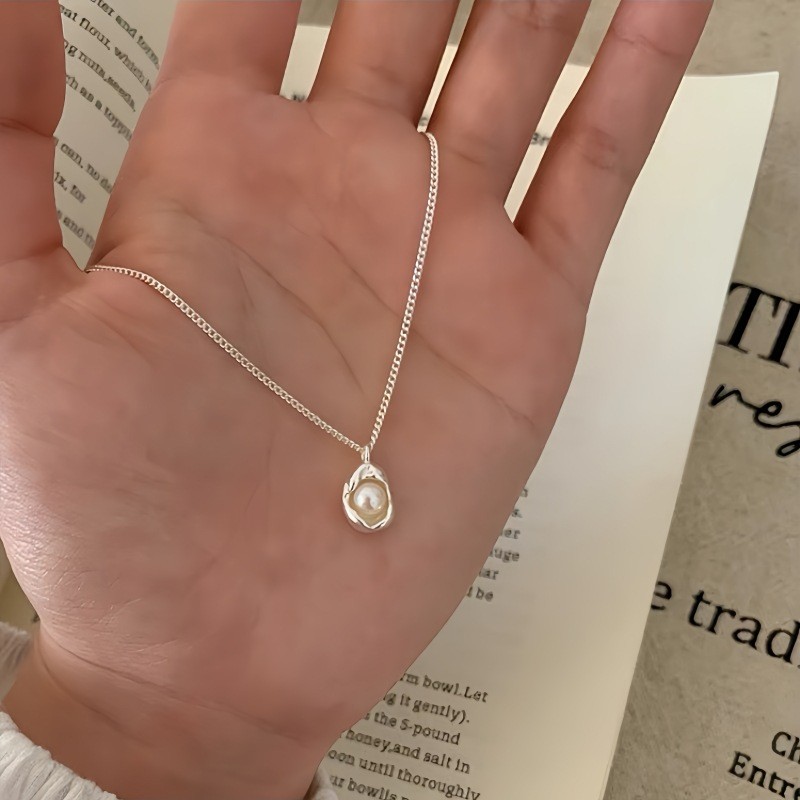 สร้อยคอเงินสเตอร์ลิง S925 พร้อมไข่มุกดั้งเดิม แบบ Mini Pod สำหรับผู้หญิง สไตล์เรียบหรู