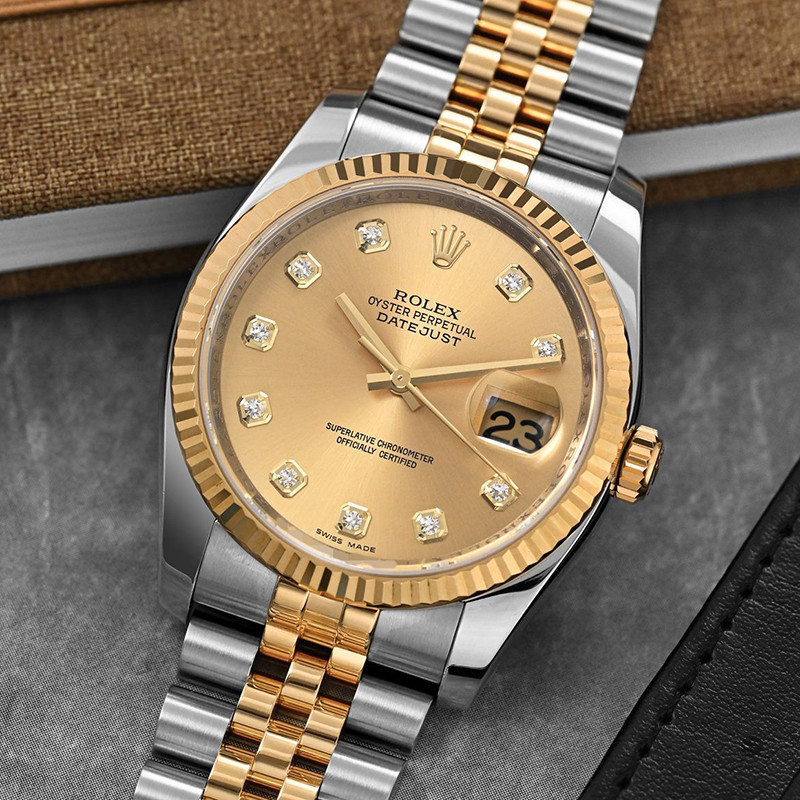 Rolex Rolex นาฬิกาผู้ชาย Rolex นาฬิกาแท้ Rolex Gold Diamond แกะสลักไดอารี่ประเภทนาฬิกากลไกอัตโนมัติ 