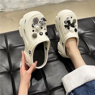 icy.sport รองเท้าหัวโต / รองเท้าผ้าใบ คุณภาพ PVC แถมตัวติดน่ารัก มีสายรัดส้น สีทูโทนพาสเทล ใส่สบาย X124