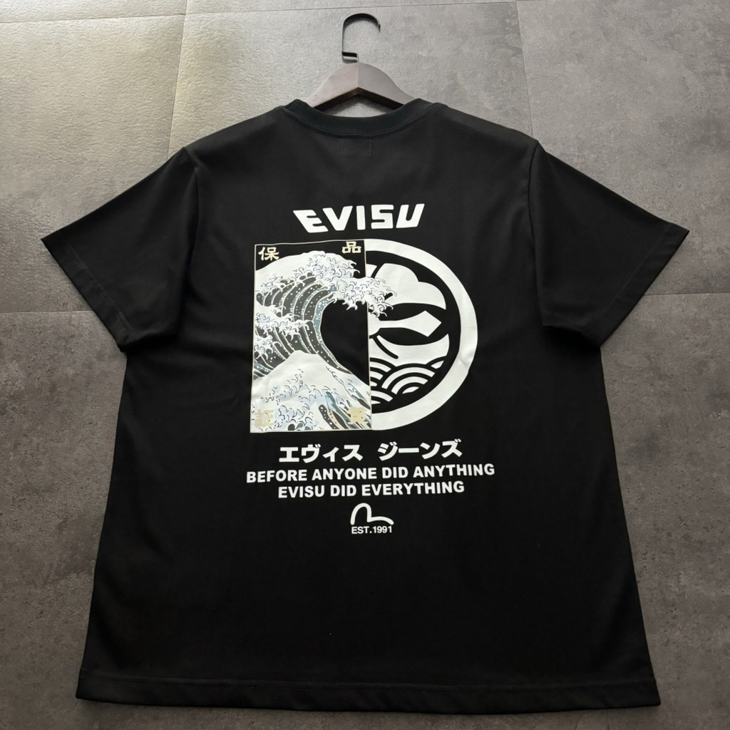 EVS เสื้อยืดผู้ชายบ้านดอกไม้ Wave Splicing พิมพ์หลวมรอบคอผ้าฝ้ายแขนสั้นผู้หญิง