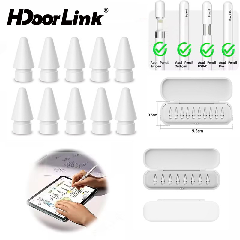 HdoorLink 8PCS/10PCS เปลี่ยนเคล็ดลับสําหรับ IOS ดินสอ Pro/USB-C/2nd Gen/1st Gen เคล็ดลับการเขียนอะไหล่ Stylus Nib สําหรับ Pad ดินสออุปกรณ์เสริม
