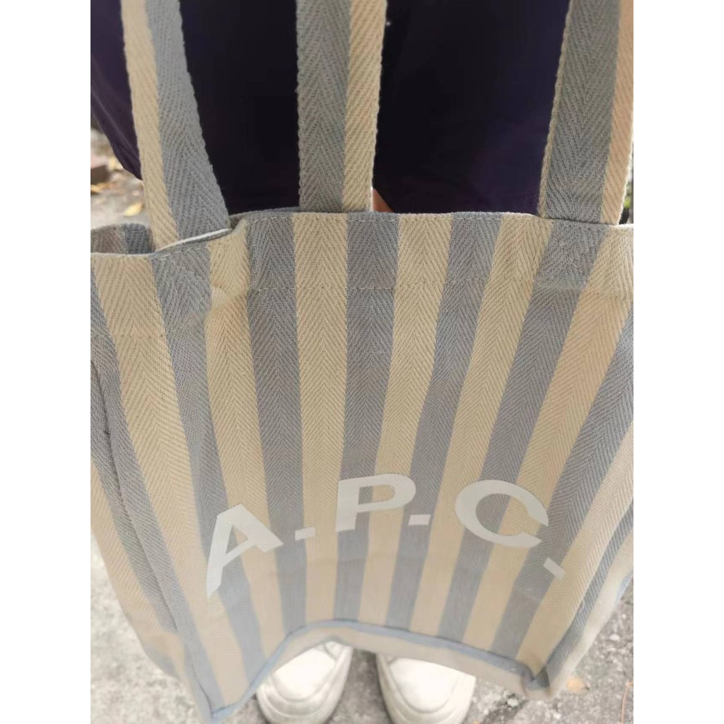 ส่งออกไปยังญี่ปุ่นเกาหลี APC100% Cotton Vertical Stripe Shopping Bag Tote Bag One Shoulder Tote Canv