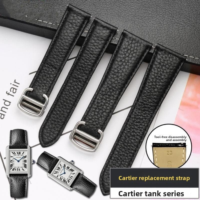 สายหนังแท้ ใช้ได้กับ Cartier Tank TANK London SOLO อุปกรณ์เสริมนาฬิกาลายลิ้นจี่