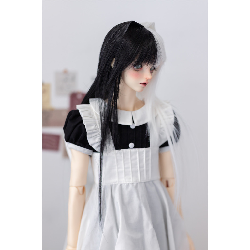 [Kaka Planet] bjd 3 Points High Temperature Silk Black White Cat Ears Long Hair zp
