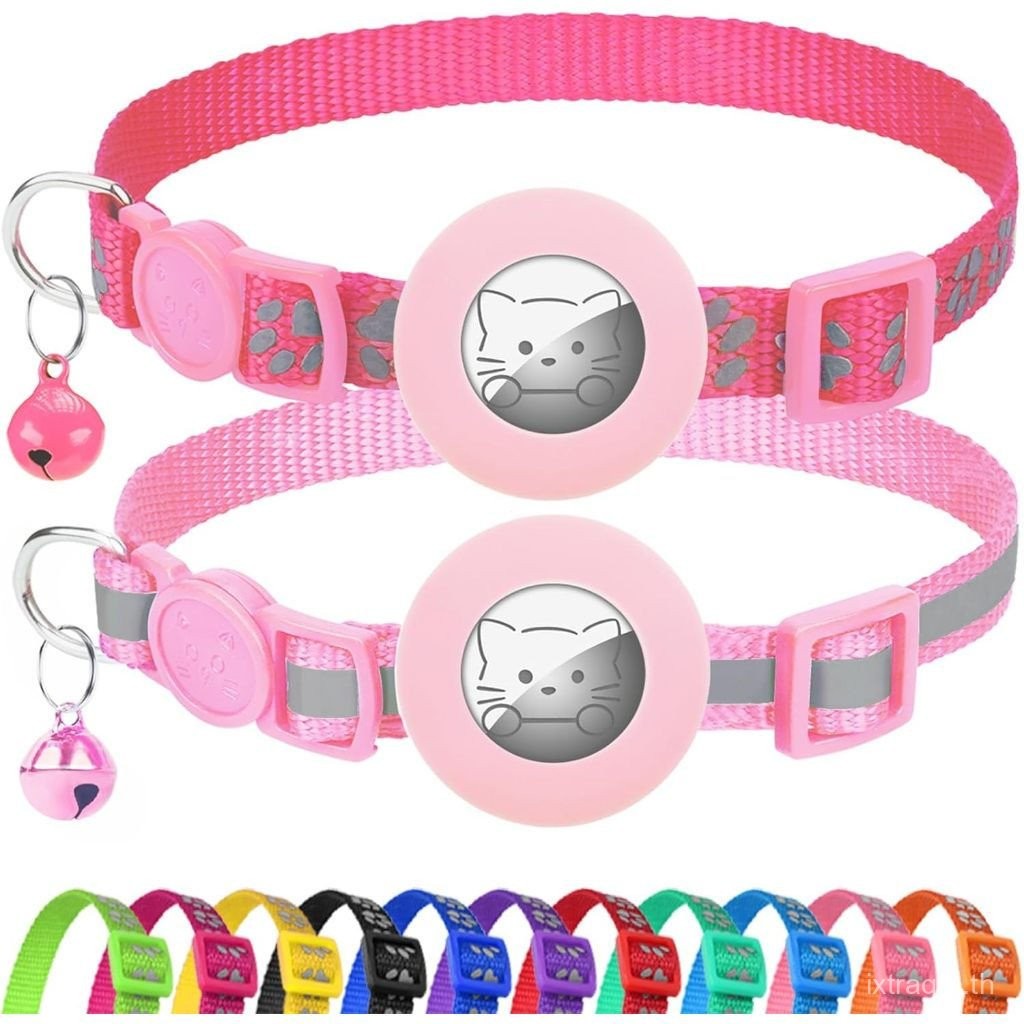 ปลอกคอแมว AirTag พร้อมกระดิ่ง ปลอกคอแมวยืดหยุ่นความปลอดภัยอัพเกรดพร้อมที่ใส่ปลอกคอแมว Airtag, ปลอกคอ