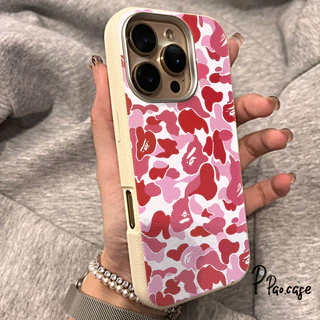 เคสไอโฟน XR สำหรับ IPhone 17 AIR 11 13 16 15 14 12 Pro Max 15 14 16 7 8 Plus XR X XS หน้าจอเต็มหน้าจอสีชมพูลายพรางหนัง