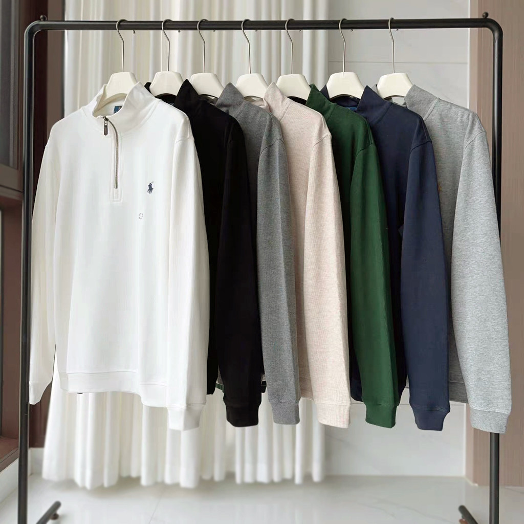 เสื้อสเวตเตอร์คลาสสิกครึ่งซิปคอปกสูง POLO แขนยาวคลาสสิก QST