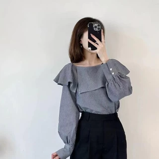 Red Berryเสื้อเชิ้ตแขนยาวลายทางฤดูใบไม้ร่วงใหม่สำหรับผู้หญิงปี 2025 เสื้อเชิ้ตแขนยาวเอวบาง99106