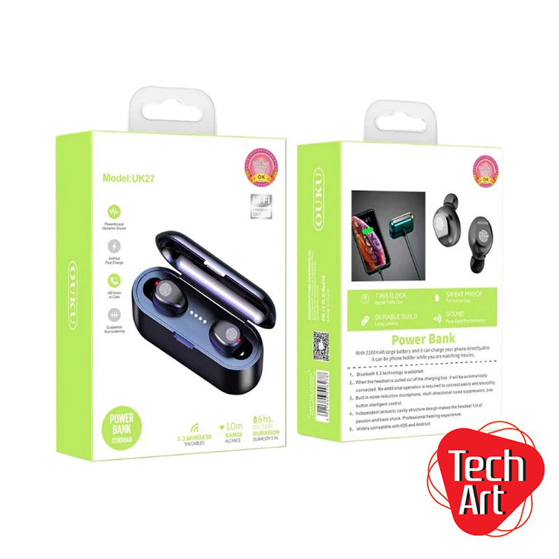 หูฟังไร้สาย OUKU UK27 TWS Bluetooth 5.3 เสียง Hi-Fi พร้อมกล่องชาร์จ Power Bank