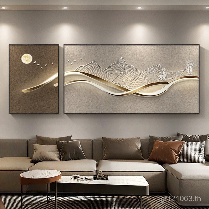 ภาพวาดนามธรรมทันสมัยเพื่อการตกแต่งผนัง พร้อมใช้งานกับโซฟาคู่ XFRM