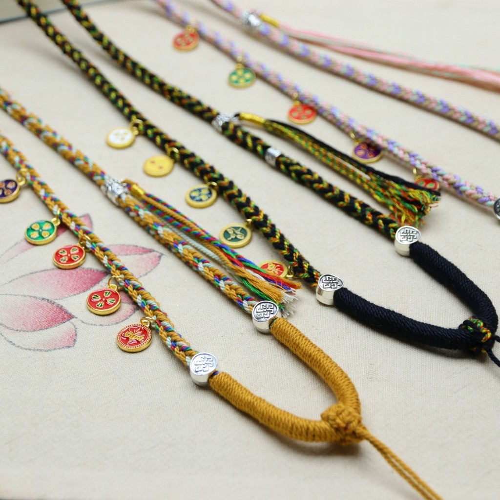 สร้อยคอทำมือดีไซน์ทิเบต ของขลังเสริมดวงชะตา สีสันสวยงามจากเชือกทังกา สายคล้องทำมือ 930TGGS