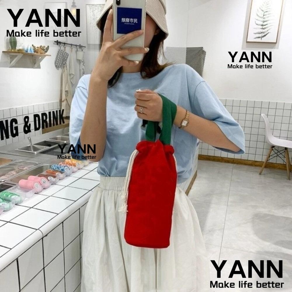 YANN Drawstring Storage Bag, Canvas Solid Color Thermos Pouch, Portable Handheld Mug Holder Sleeve Outdoor