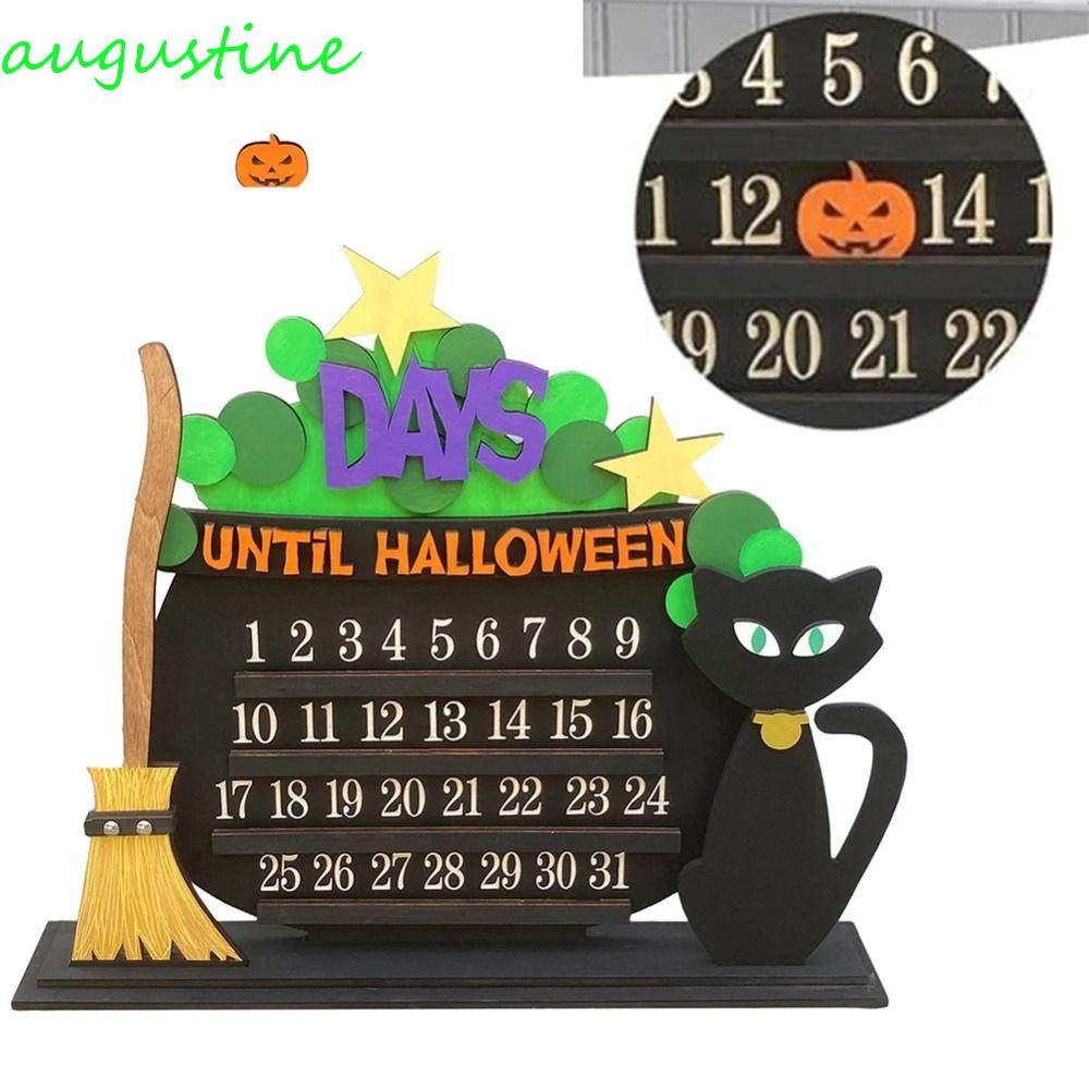 AUGUSTINE ปฏิทินนับถอยหลังฮาโลวีน, เครื่องประดับปฏิทินไม้ 31 วัน, การออกแบบฟักทองไม้สร้างสรรค์ DIY H