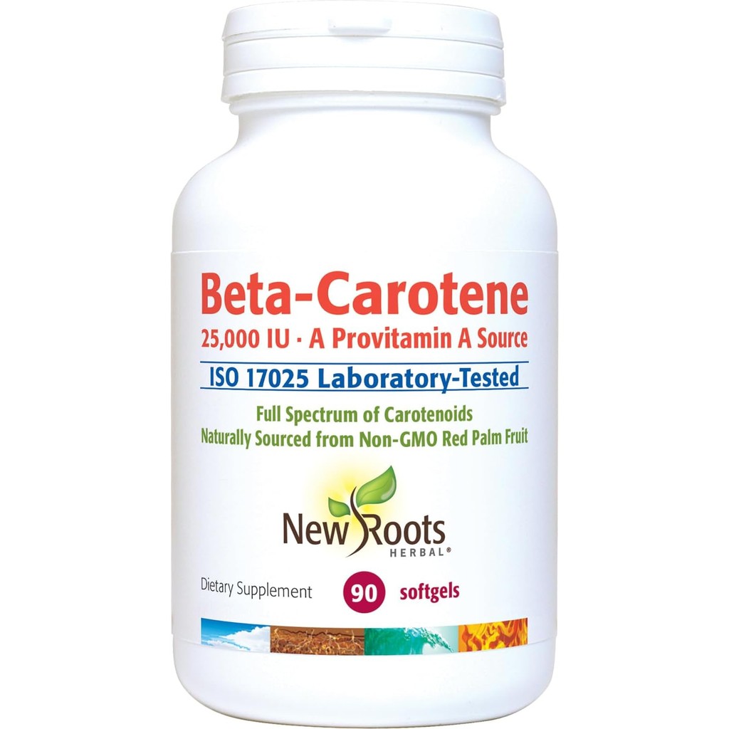 NEW ROOTS HERBAL Beta-Carotene 25,000 IU Supplements | Vitamin A (90 Softgels) | Full Spectrum of Ca
