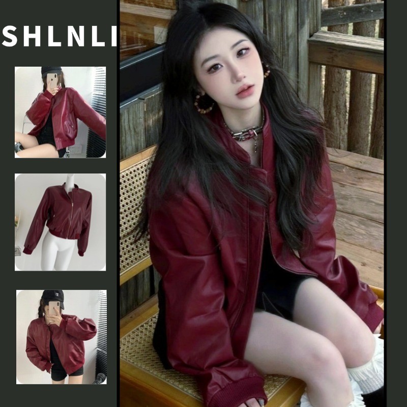 เสื้อแจ็คเก็ตหนังย้อนยุคแบบสั้นทรงหลวม สไตล์อเมริกัน สำหรับฤดูใบไม้ร่วงและฤดูหนาว