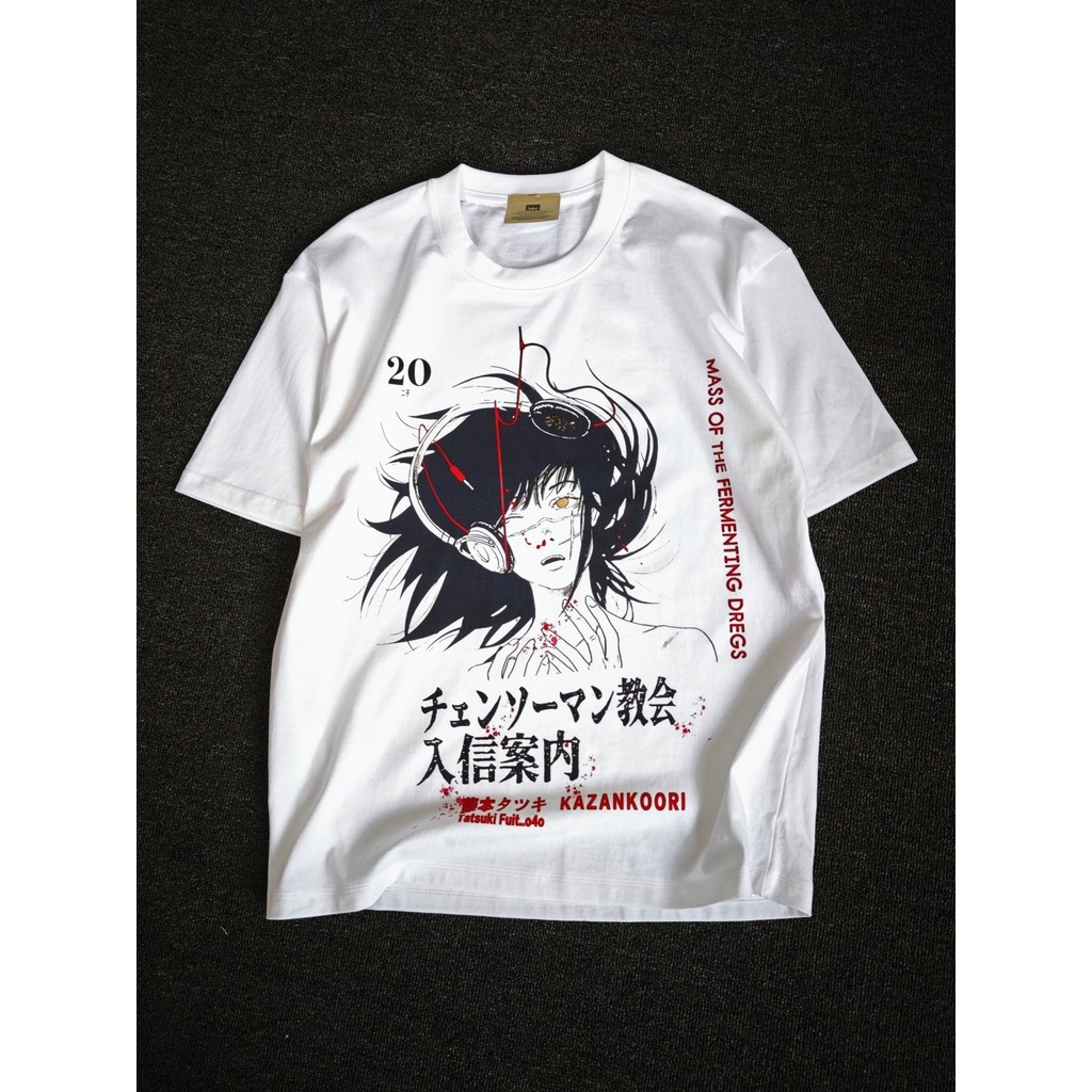 เสื้อยืดผ้าฝ้ายแท้แบบอนิเมะ Chainsaw Man Mitaka Chao คอกลมแขนสั้น สไตล์ลำลองและสวมใส่ง่าย