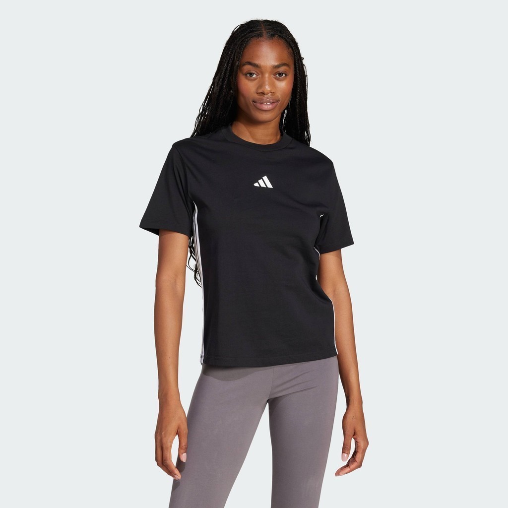 adidas ไลฟ์สไตล์ เสื้อยืดผ้าฝ้าย Essentials 3-Stripes ผู้หญิง สีดำ JD0846