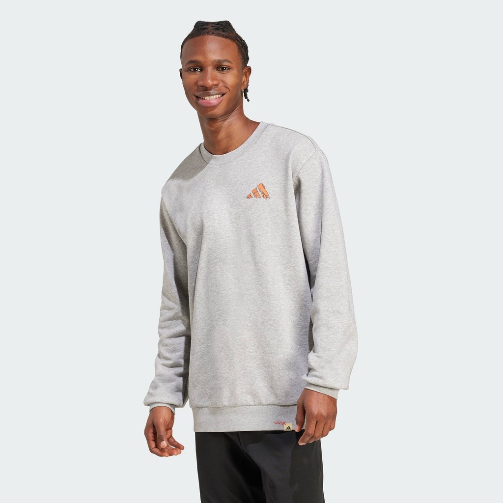 adidas ไลฟ์สไตล์ เสื้อสเวเตอร์พิมพ์ลาย Doodle Hunt Hike ผู้ชาย สีเทา JM6503