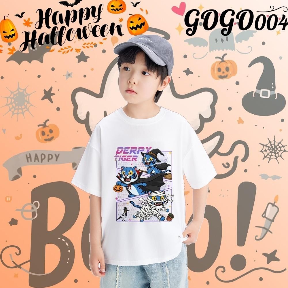 สยองขวัญฮาโลวีน & Kpop Demon Hunters เด็กเสื้อยืดผ้าฝ้ายพิมพ์ Baju Happy ฮาโลวีนแขนสั้น 020 o93O