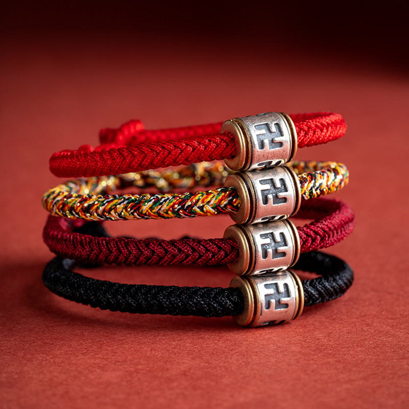 One Mind Sterling Silver Ten Thousand-Character Safe Hand Rope เชือกถัก Benming ปีโอนลูกปัดเชือกสีแด