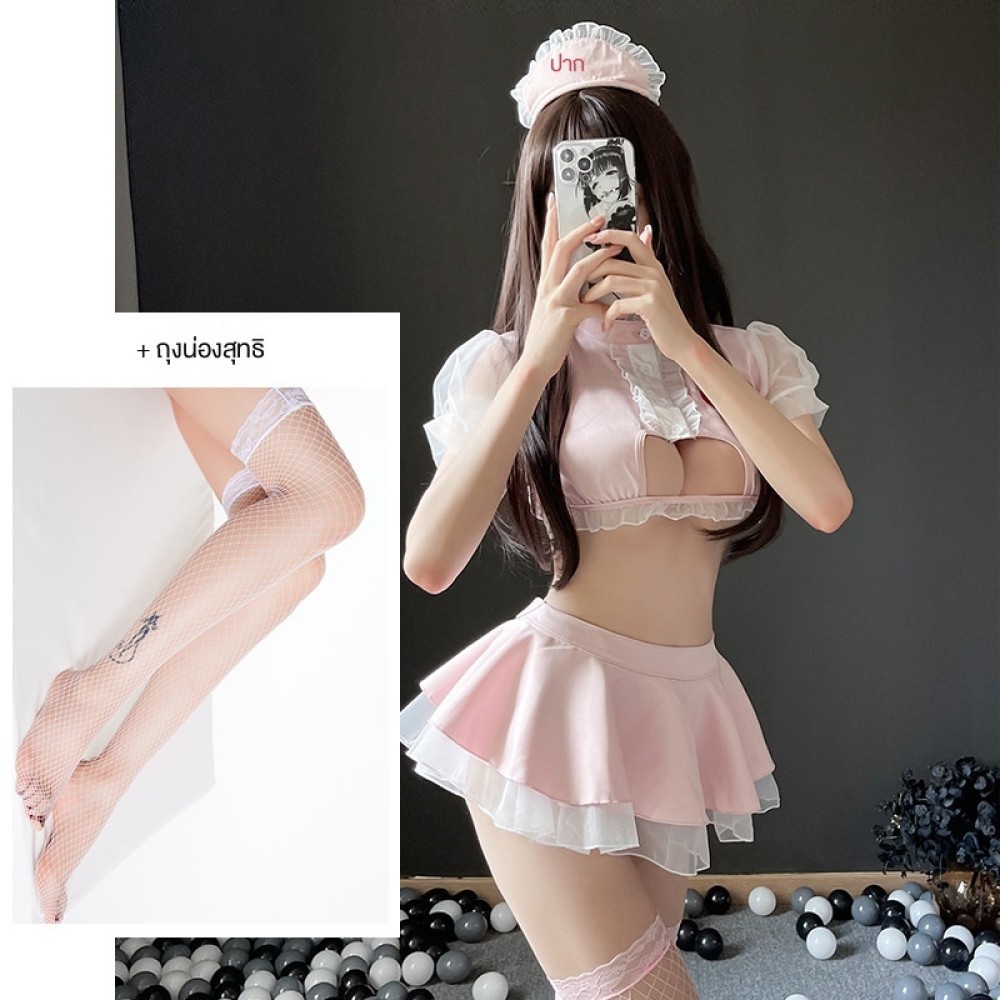 WRF ชุดชั้นในเซ็กซี่ชุดพยาบาลเซ็กซี่หวานไม่ต้องถอดเครื่องแบบล่อใจกระโปรงสั้นชุดคอสเพลย์ที่บริสุทธิ์-