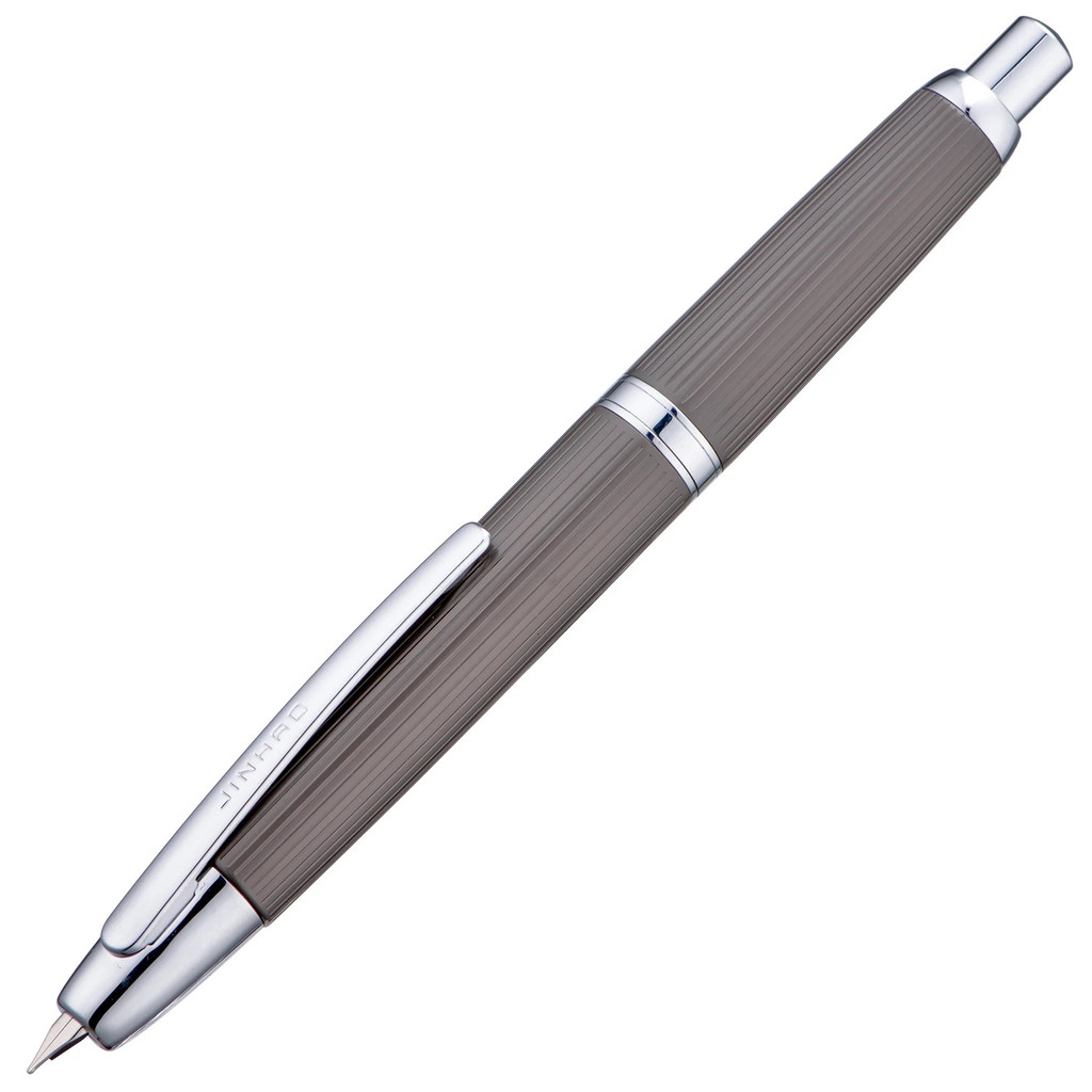 Jinhao 10 Retractable Press Fountain Pen Ef/f Nib พร้อมหมึกแปลงเขียนของขวัญปากกา, แถบสีเทา