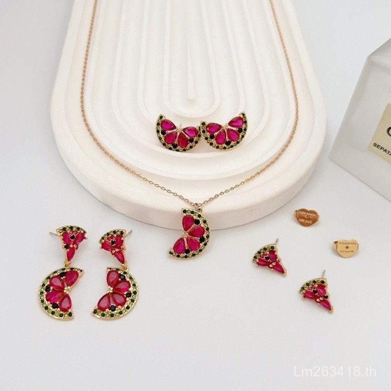 ผู้หญิงชุดแตงโมแสงหรูหราต่างหูนางฟ้าสร้อยคอสดเพชรเต็มผลไม้หวานชุดแฟชั่นกระดูกไหปลาร้าโซ่ดีงาม BFT4