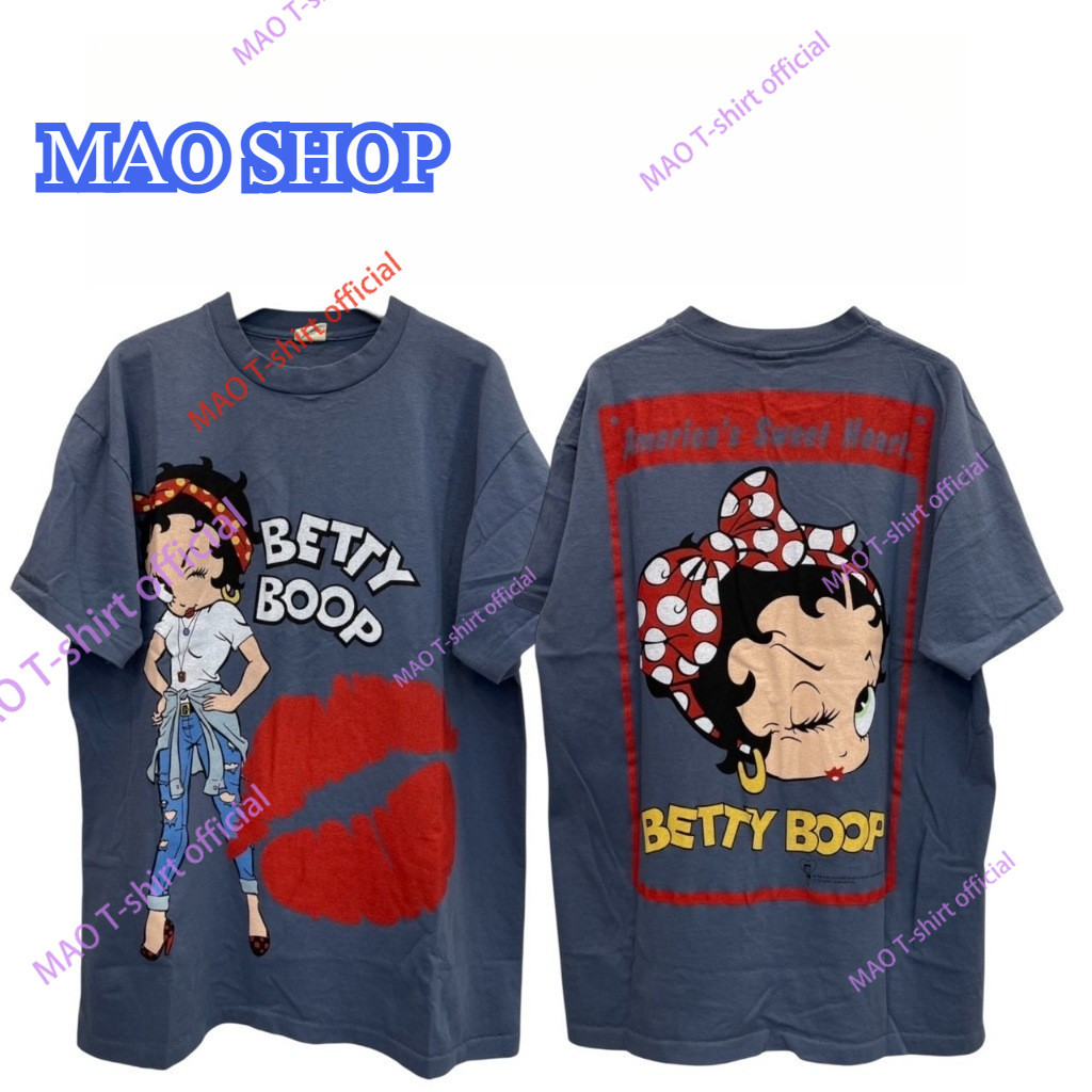 COD✅ (จัดส่งในกรุงเทพฯ) MAO Shop  เสื้อยืดผ้าฟอก ” Betty Boop”  Unisex Cotton งานใหม่ ทำเก่า ผ้าฟอกเฟดนุ่มไร้ตะเข็บข้าง