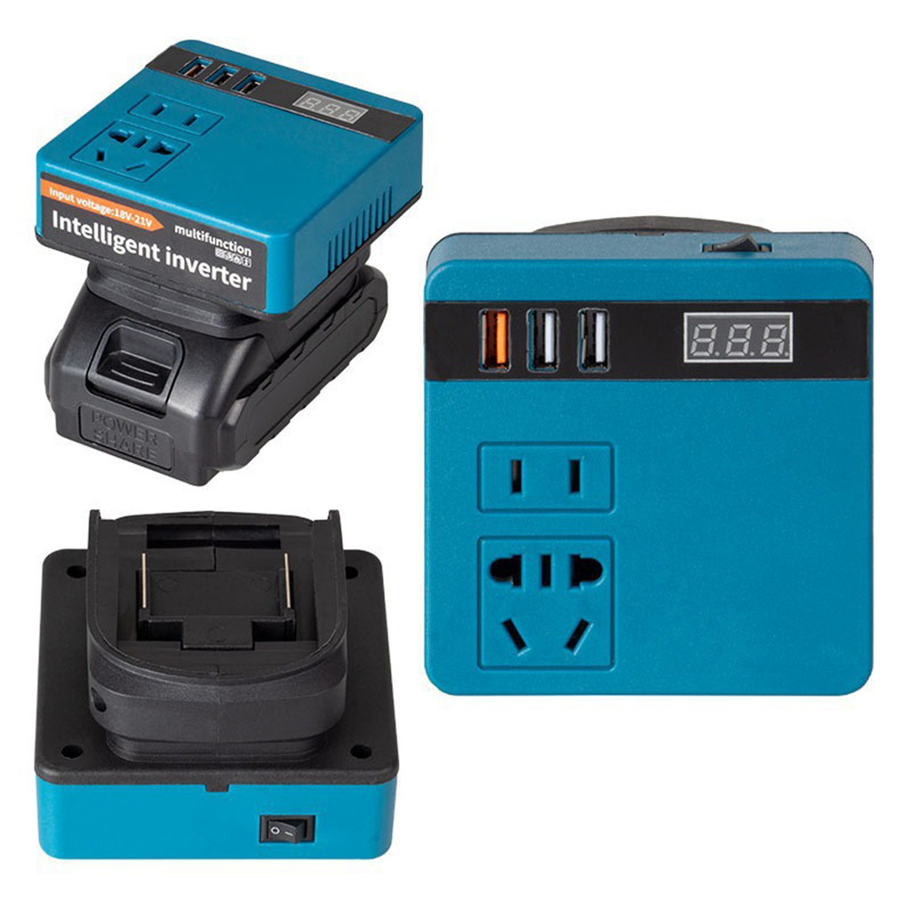 อินเวอร์เตอร์พกพาไร้สายขนาดเล็ก 120 วัตต์ พร้อมพอร์ต USB 3 พอร์ต DC 18V ถึง DC 220V สำหรับแบตเตอรี่ MT 18V