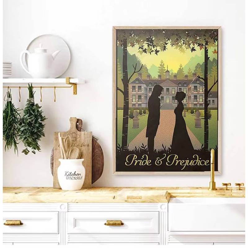 Pride and Prejudice Book & Movie Poster Jane Austen Gifts Vintage Wall Art Canvas Painting Picture H