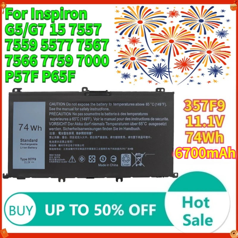 74Wh 6333mAh 357F9 แบตเตอรี่แล็ปท็อปสําหรับ Dell Inspiron 15 7000 Gaming 5576 5577 7557 7559 7566 75