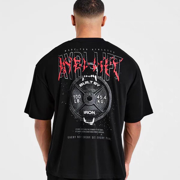 AYBL Muscle Mens Fitness Training Short Sleeve 100% Cotton Street Tough Guy Training T-Shirt 0612