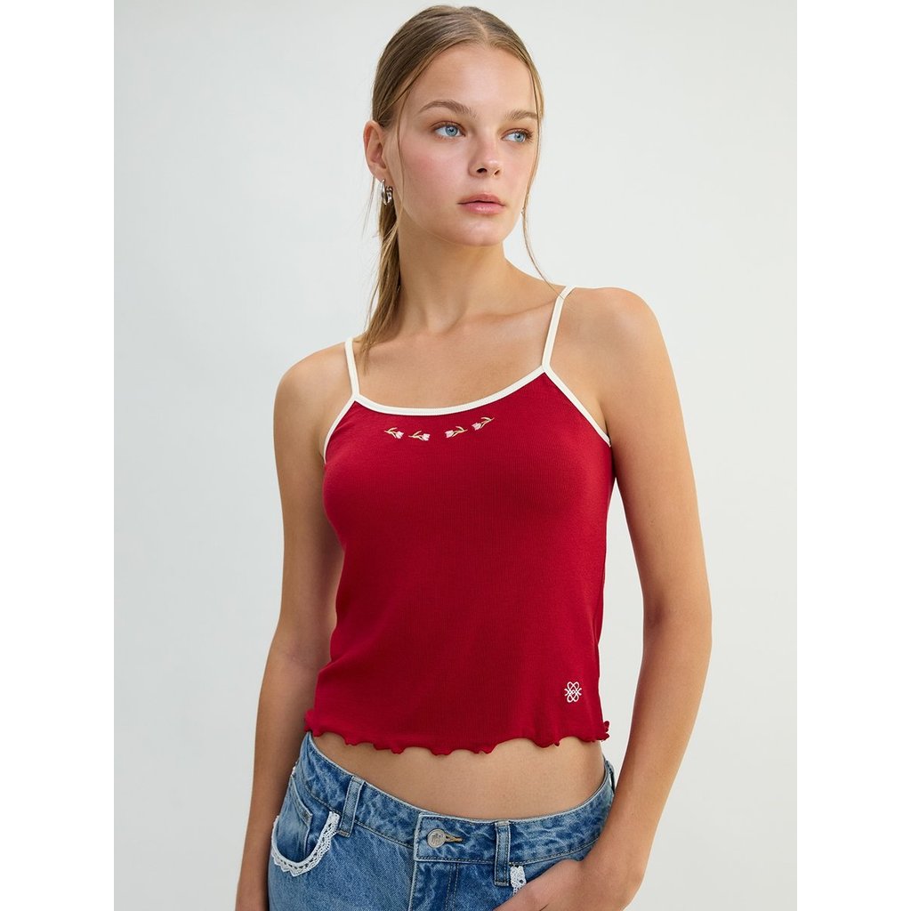 [Pomelo] เสื้อกล้ามถักขอบตัดกัน / Contrast Trim Knit Tank Top