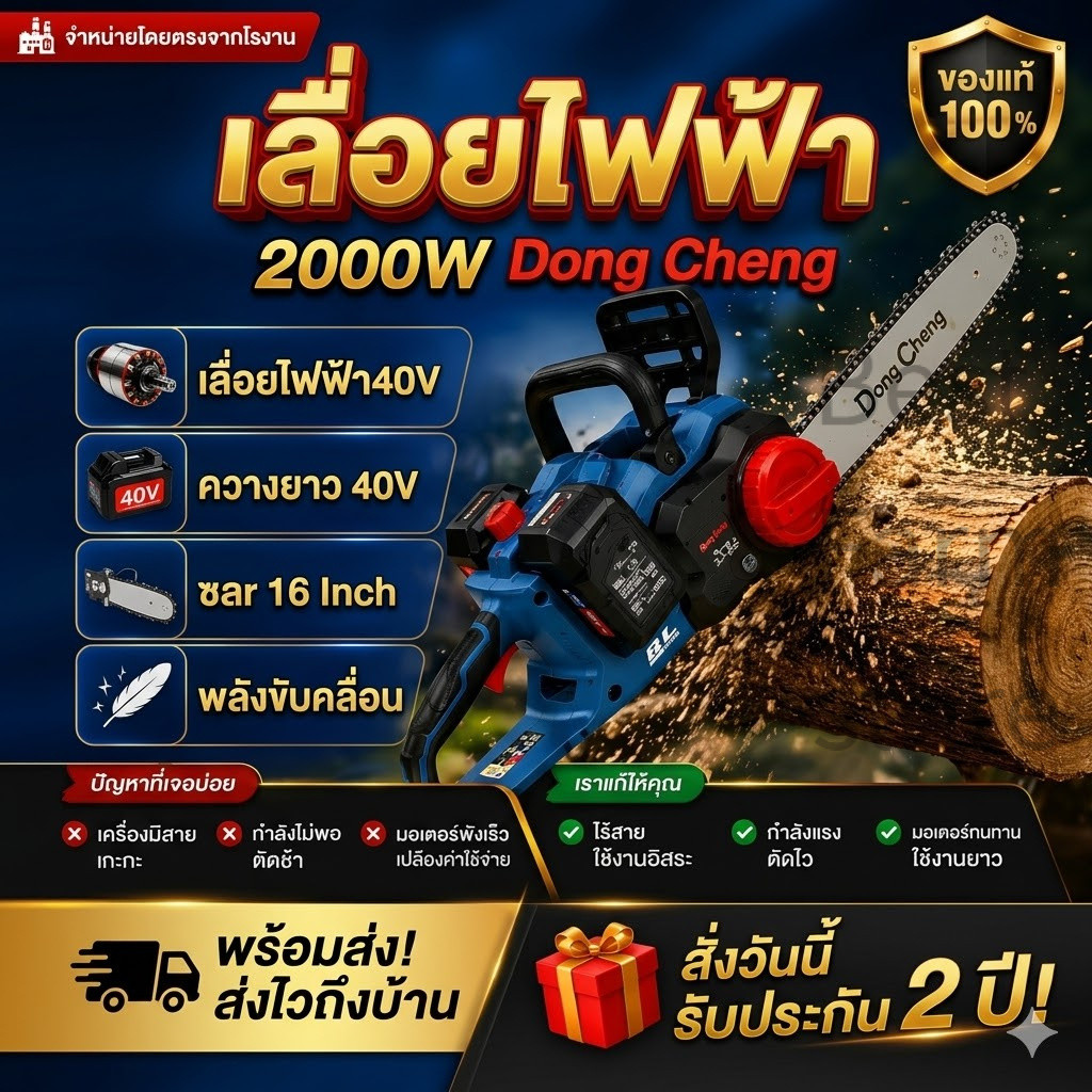 COD เลื่อยไฟฟ้ามือถือ Dongcheng ขนาด 16 นิ้ว รุ่น DCML40161 แบตเตอรี่ลิเธียมไร้แปรงถ่าน 40V