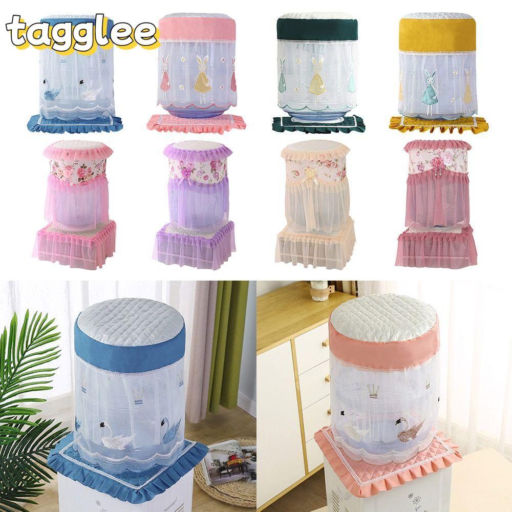 TAGGLEE ผ้าคลุมตู้น้ําตาข่ายลูกไม้, ผ้าคลุมถังน้ํากันฝุ่นแบบใช้ซ้ําได้, ตัวป้องกันกลองผ้าเปิดด้านบน